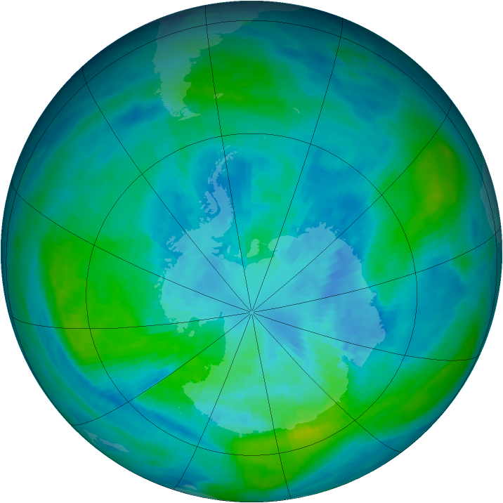 Antarctic ozone map for 25 March 1984
